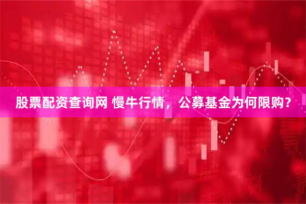 股票配资查询网 慢牛行情，公募基金为何限购？